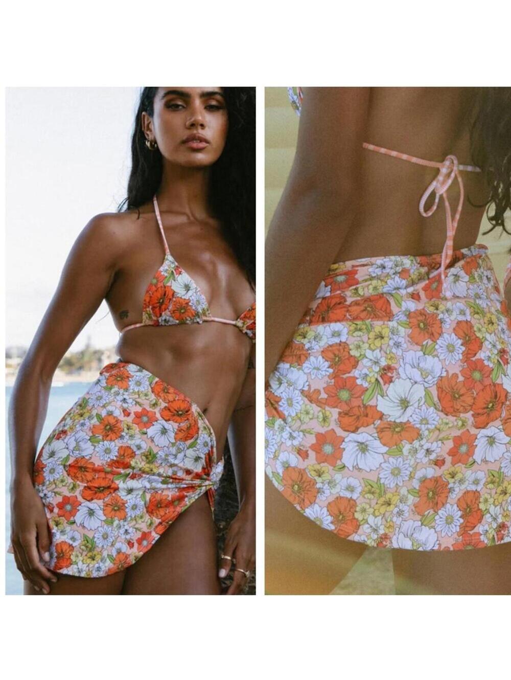 NWT VDM KYLIE Miniskirt Swim Coverup KYLIE Daisy 70s Floral Orange Retro Print